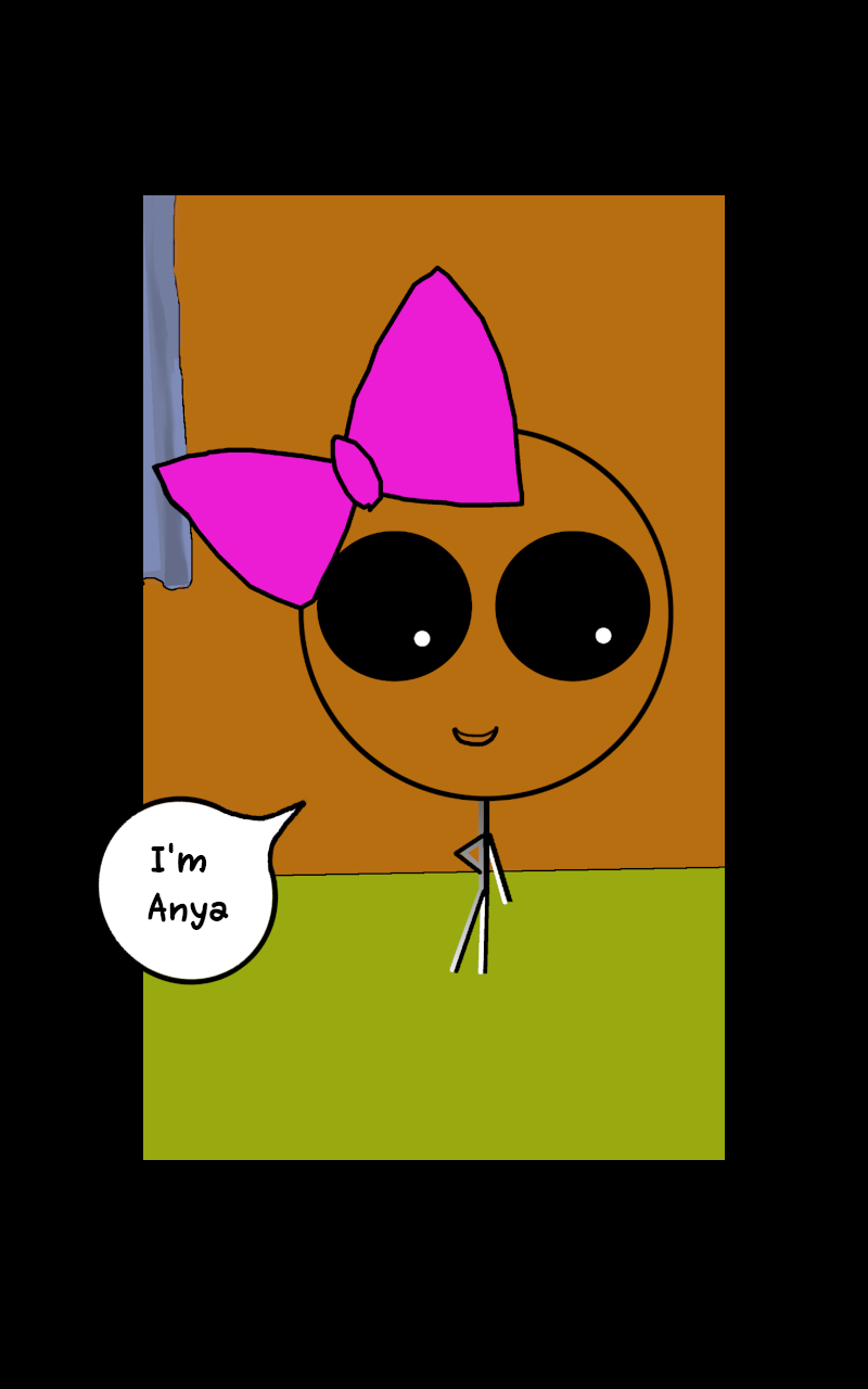 We see Anya.  So cute.  Stick figure with sparkly eyes.  Hand on hip with a huge pink bow.  I'm Anya.